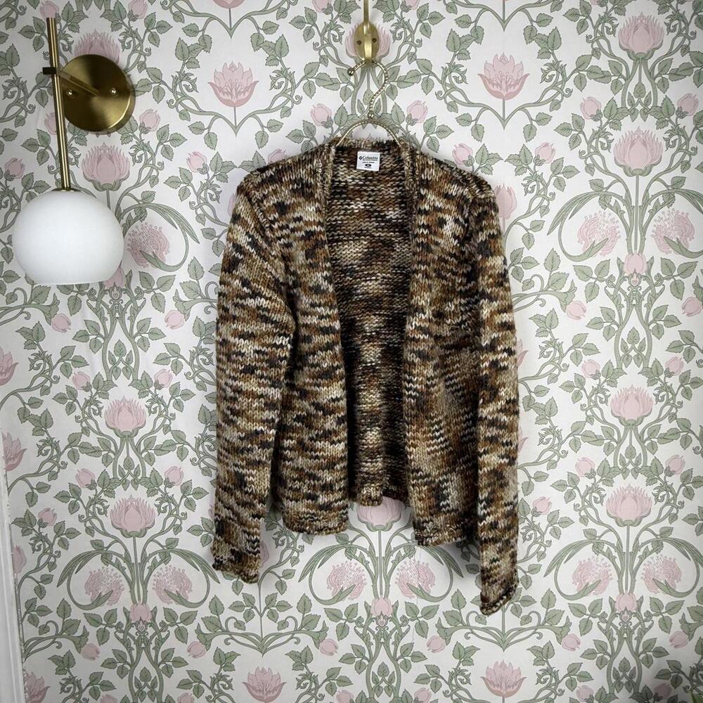 Columbia Brown Knit Wool Blend Open Front Cardigan Sweater - Size - Medium
